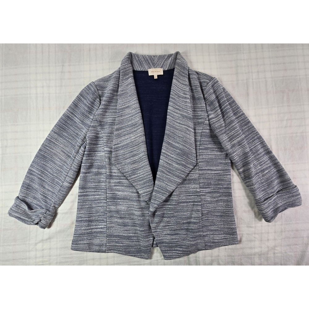 Skies Are Blue Tweed Knit Blazer Women's Open Front Waterfall Blue Spacedye XL - Picture 1 of 12